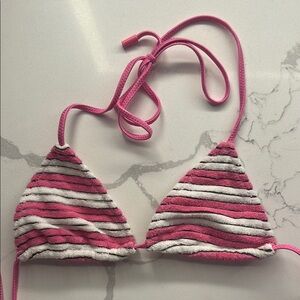 Pink and White Striped Bikini Top